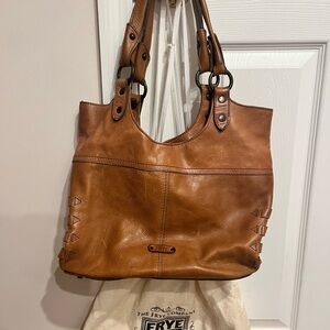 Authentic Frye Selena Whiskey Brown Leather Belted Shoulder Bag w/ dust bag